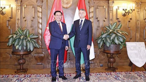 Le Président de l’Assemblée nationale vietnamienne, Vuong Dinh Huê (à gauche), et son homologue hongrois, László Kövér. Photo : VNA.