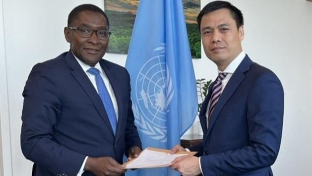 Le Conseiller spécial du Secrétaire général des Nations Unies sur l’action climatique, Selwin Hart, et l'ambassadeur vietnamien Dang Hoang Giang (droite). Photo: VNA