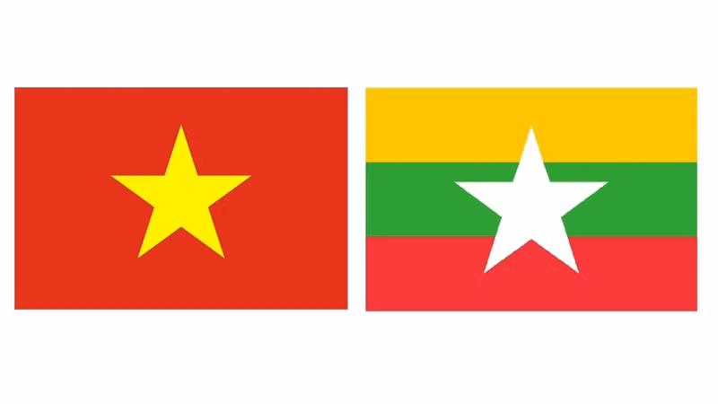 Les drapeaux du Vietnam et du Myanmar. Photo : NDEL.