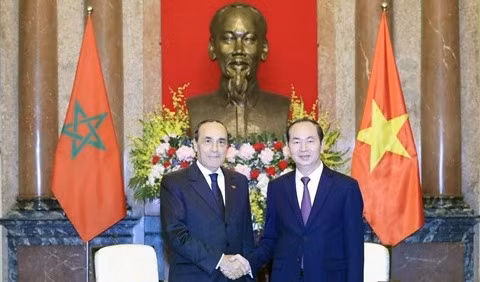 Le Président vietnamien, Trân Dai Quang (à droite), et le Président de la Chambre des représentants du Maroc, Habib El Malki. Photo : VNA.