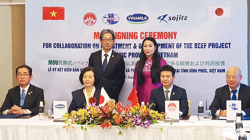 Cérémonie de signature de coopération entre Vinamilk, Vilico et le groupe japonais Sojitz. Photo : NDEL.