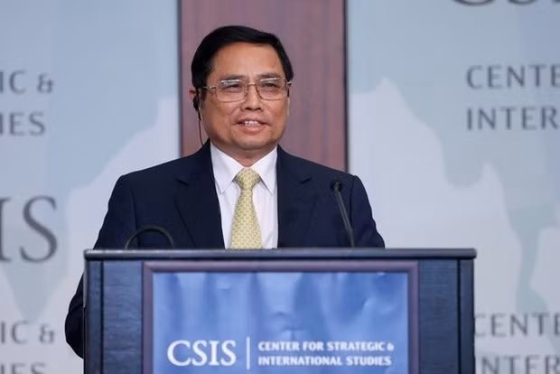 Le Premier ministre vietnamien, Pham Minh Chinh, donne son discours au CSIS. Photo : VNA