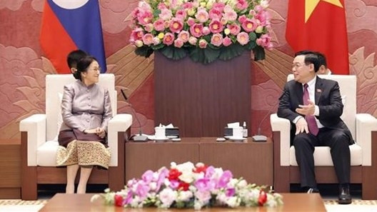 Le Président de l'Assemblée nationale du Vietnam, Vuong Dinh Huê, et la Vice-Présidente du Laos, Pany Yathotou. Photo : VNA.