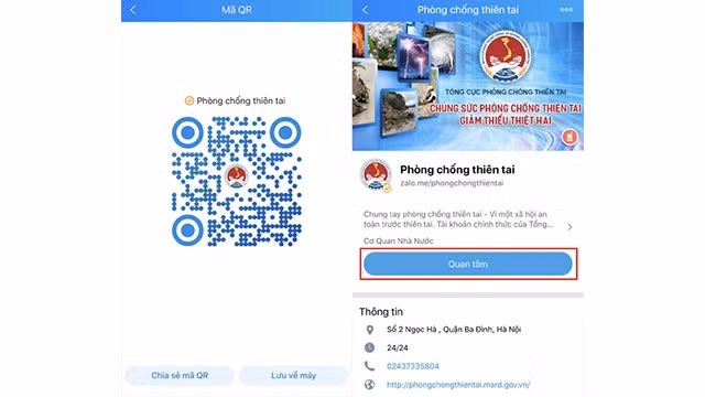  La page Zalo officielle de prévention des catastrophes, des informations. Photo : NDEL.