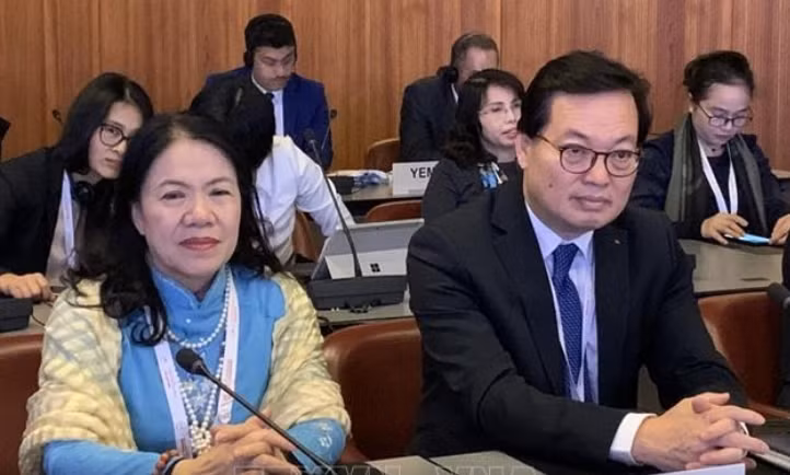 Des représentants du Vietnam à la 33e Conférence internationale de la Croix-Rouge et du Croissant-Rouge en Suisse. Photo : VNA.