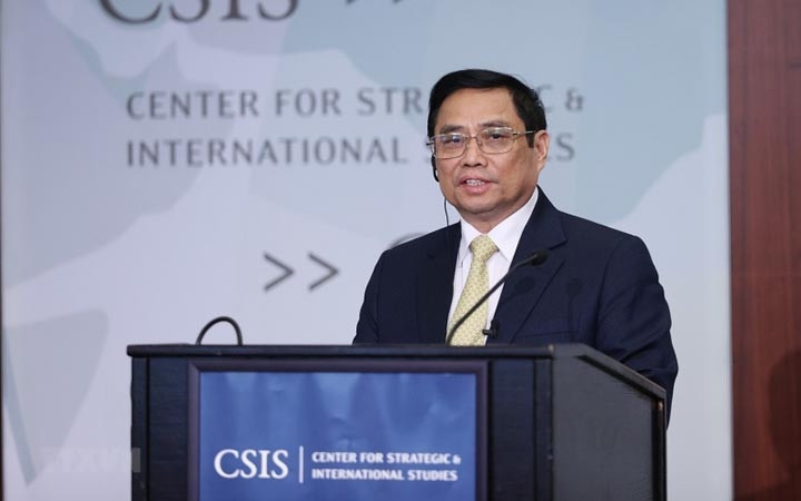 Le PM vietnamien, Pham Minh Chinh, prononce un discours sur la politique du Vietnam au CSIS. Photo : VNA.
