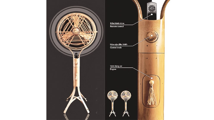 Le ventilateur électrique en bambou créé par le designer Nguyên Huynh Nam. Photo : NDEL.