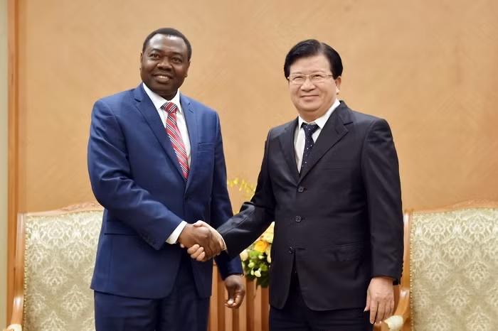 Le Vice-Premier ministre Trinh Dinh Dung (à droite) et OlumuyiwaBenardAliu, président du Conseil de l’OACI, le 6 juillet, à Hanoi. Photo: VGP.