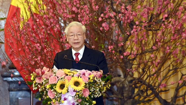 Le Secrétaire général du PCV et Président vietnamien, Nguyên Phu Trong prend la parole lors de la rencontre. Photo : NDEL.