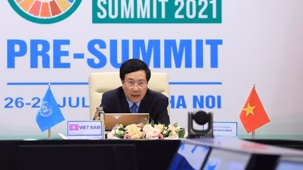 Le Vice-Premier ministre Pham Binh Minh lors du pré-sommet au Sommet de l’ONU sur les systèmes alimentaires. Photo : VNA.