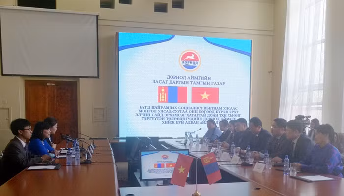 Séance de travail entre la délégation de l’Ambassade du Vietnam et les autorités de Dornod. Photo : KTDT.