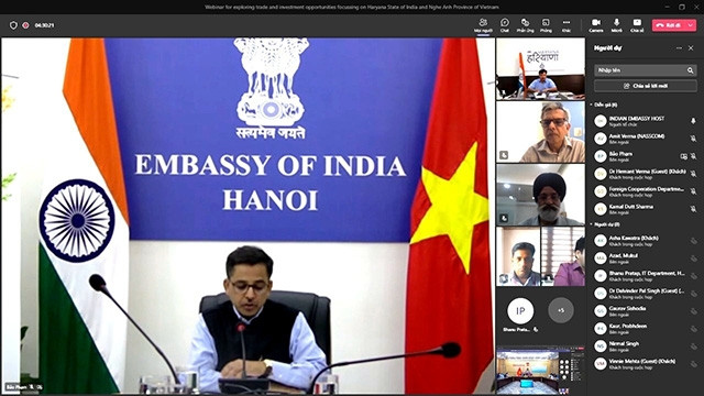 Webinaire sur les opportunités de coopération entre la province vietnamienne de Nghê An et l'État de Haryana (Inde). Photo : thoidai.com.vn.