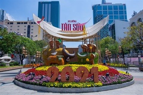 La rue florale Nguyên Huê lors du Têt du Buffle 2021. Photo: Saigontourist.