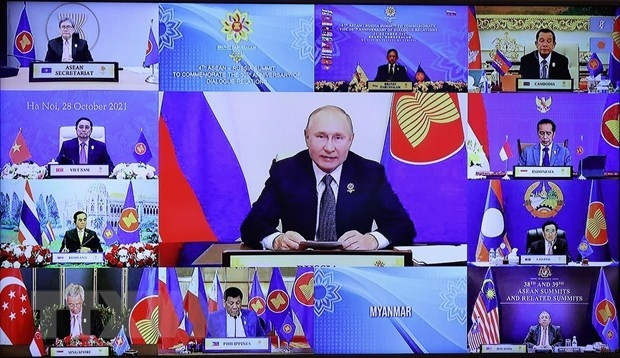 Les dirigeants de l'ASEAN et de la Russie lors d'un sommet virtuel. Photo : VNA.