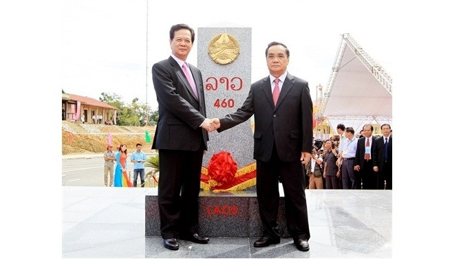 La borne 460 sur la frontière Vietnam - Laos. Photo: CVN.