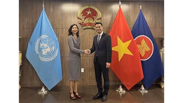 La coordonnatrice résidente de l’ONU, Pauline Tamesis (à gauche) et le représentant permanent du Vietnam auprès de l’ONU, Dang Hoàng Giang. Photo : VNA.