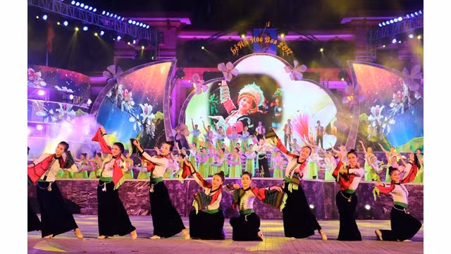 Un numéros artistique lors de la fête de la fleur de bauhinie. Photo : VNA