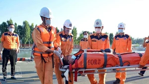 Ramener à terre le marin malade. Photo : VNA