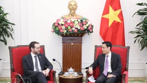 Le vice-ministre des AE Dang Hoang Giang (à droite) et l'ambassadeur du Royaume-Uni, Iain Frew. Photo : VNA 