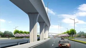 Vue d’ensemble de la ligne de métro de Phú Quốc sur la section aérienne. Photo : vnexpress.net