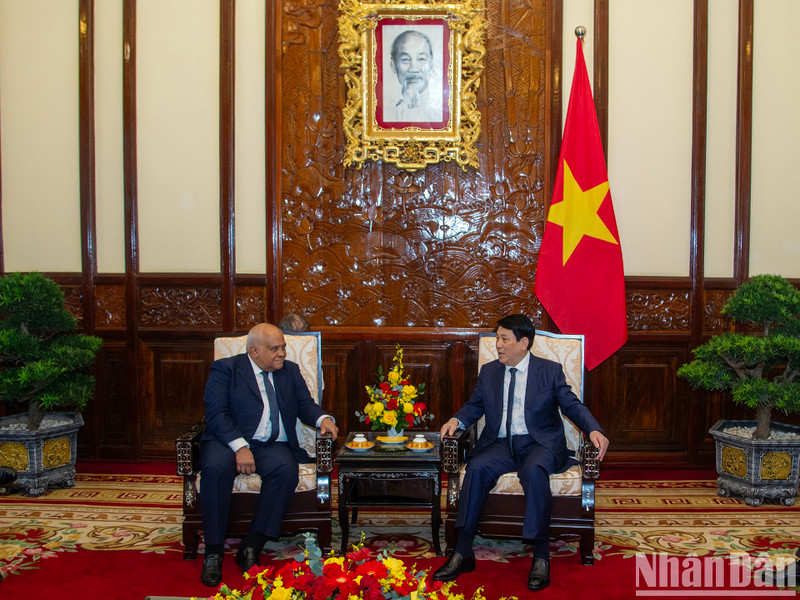Le président Luong Cuong (à droite) reçoit l’ambassadeur de Cuba au Vietnam Orlando Nicolás Hernández Guillén, à Hanoi, le 7 novembre. Photo : NDEL.