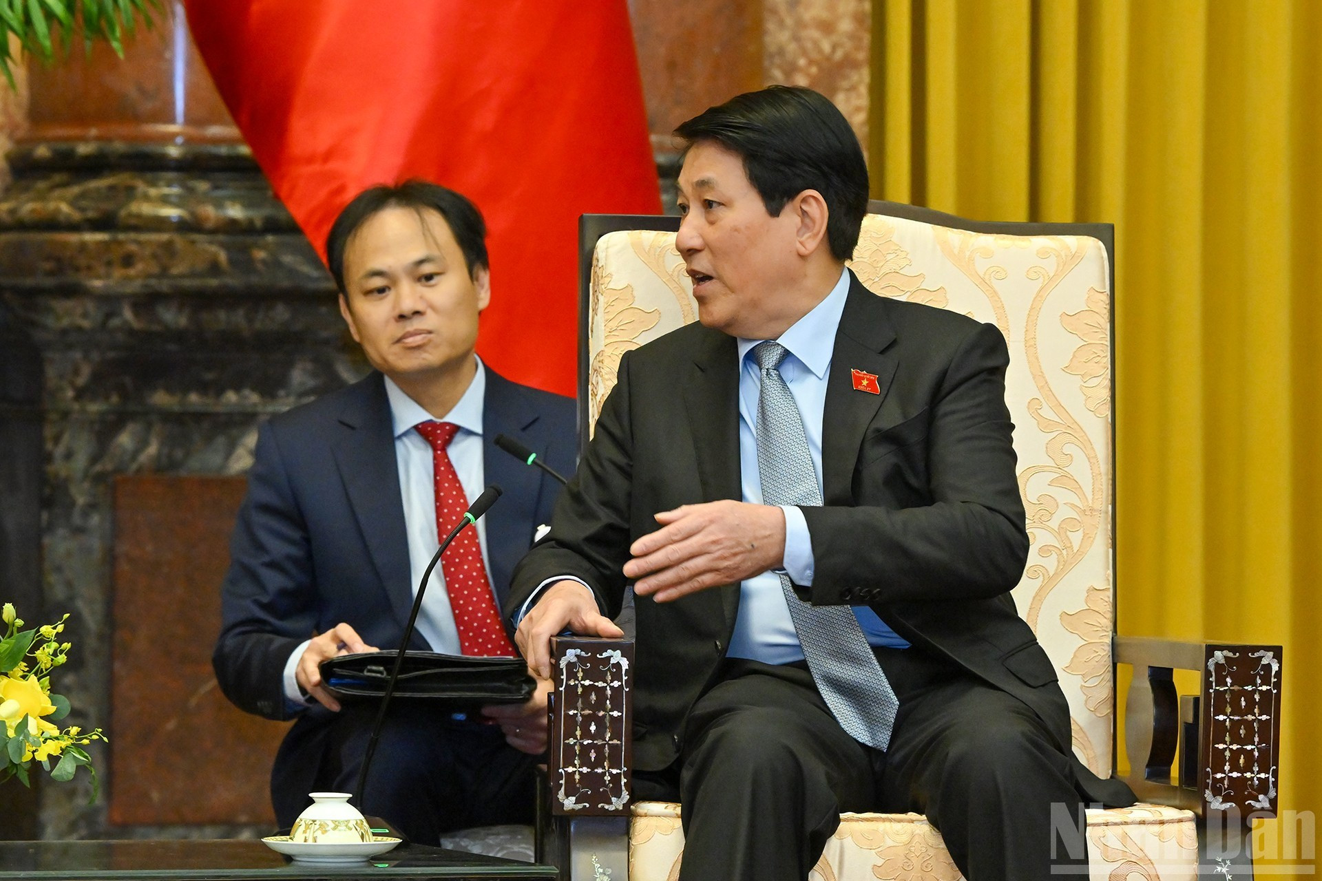 Le président de la République Luong Cuong s’exprime lors de la réception. Photo: NDEL lc3.jpg