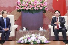 Le président de l’Assemblée nationale Vuong Dinh Huê (à droite) et l’ambassadeur du Cambodge au Vietnam Chay Navuth, à Hanoi, le 29 décembre. Photo : VNA. 