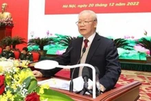 Le Secrétaire général du Parti, Nguyên Phu Trong, secrétaire de la Commission militaire centrale, lors de la conférence. Photo : VNA. 