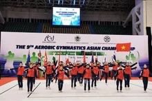Sportifs vietnamiens lors de la cérémonie d'ouverture. Photo : VNA.