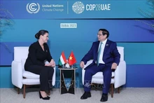 Rencontre entre le Premier ministre Pham Minh Chinh et la présidente hongroise Katalin Novak à l'occasion de sa participation à la COP28 aux Émirats arabes unis en décembre 2023. Photo : VNA.