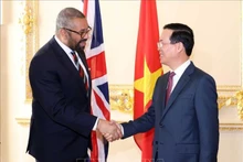 Le Président vietnamien, Vo Van Thuong (à droite), et le ministre britannique des Affaires étrangères, James Cleverly. Photo : VNA.