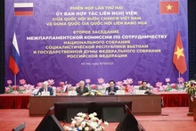 Le Président de l’Assemblée nationale du Vietnam Vuong Dinh Huê et le Président de la Douma d’État de Russie, Viatcheslav Viktorovitch Volodine, co-président la deuxième réunion du Comité de coopération interparlementaire à Hanoi. Photo: VNA