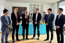 L'ambassadeur Dinh Toàn Thang (3e à gauche) et des responsables de Grenoble. Photo : VNA.