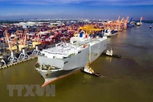 Le cargo K-LINE accoste au port de Tan Vu, Hai Phong. Photo : VNA
