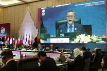 Le ministre indonésien du Commerce, Zulkifli Hasan, prend la parole lors de la réunion. Photo : VNA.