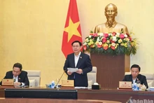 Le Président de l'Assemblée nationale vietnamienne, Vuong Dinh Huê, prend la parole lors de la session.
