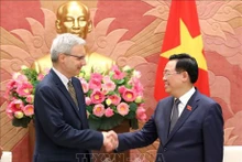 Le Président de l'Assemblée nationale, Vuong Dinh Huê (à droite) et l'ambassadeur de France au Vietnam, Nicolas Warnery. Photo : VNA.