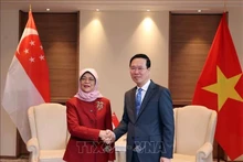 Le Président vietnamien, Vo Van Thuong, et son homologue singapourienne, Halimah Yacob. Photo : VNA.