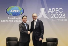 Le Président Vo Van Thuong (à gauche) et le Premier ministre australien Anthony Albanese, à San Francisco, aux États-Unis, le 17 novembre. Photo : VNA.