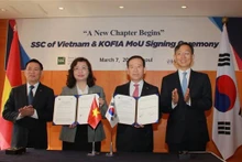 Cérémonie de signature d'un protocole d'accord entre la Commission nationale des valeurs mobilières du Vietnam et l'Association sud-coréenne des investissements financiers. Photo : VNA.
