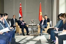 Le ministre du Plan et de l’Investissement Nguyên Chi Dung (gauche) et le deuxième ministre singapourien de l’Industrie et du Commerce et ministre de la Main-d'œuvre, Tan See Leng. Photo: VNA