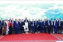 Le Premier ministre vietnamien Pham Minh Chinh et des experts et des scientifiques étrangers venus au Vietnam pour recevoir le Prix VinFuture 2024. Photo : VNA.