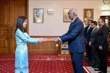 L'ambassadrice du Vietnam au Sri Lanka, Trinh Thi Tam, présente ses lettres de créance au président des Maldives, Mohamed Muizzu. Photo : VNA