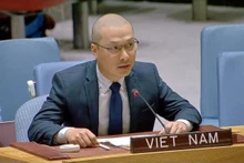 Le ministre conseiller Nguyen Hoang Nguyen, chef adjoint de la Mission permanente du Vietnam auprès de l'ONU, lors du débat. Photo : VNA.