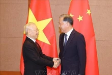 Le Secrétaire général du Parti communiste du Vietnam, Nguyên Phu Trong (à gauche), et Wang Yang, président du Comité national de la Conférence consultative politique du peuple chinois. Photo : VNA.