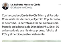 Roberto Morales Ojeda a souligné le rôle dirigeant du Président Hô Chi Minh, du Parti communiste du Vietnam et de l'Armée populaire vietnamienne dans la victoire de Diên Biên Phu. Photo: VNA.