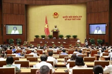 La gouverneure de la Banque d'État du Vietnam, Nguyên Thi Hông, présente un rapport sur le projet de loi sur les établissements de crédit (modifiée). Photo: VNA