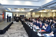 Le Président Vo Van Thuong prend la parole lors de l'événement. Photo: baoquocte.vn