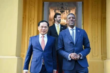 Le vice-Premier ministre et ministre des Affaires étrangères Bui Thanh Son (à gauche) et le ministre des Affaires étrangères, des Affaires internationales, du Commerce et de l'Énergie du Commonwealth de la Dominique, Vince Henderson. Photo : baoquocte.vn 