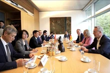 La séance de travail entre le vice-Premier ministre Ho Duc Phoc et la présidente du Groupe des parlementaires d’amitié de l’Allemagne-Association des nations de l'Asie du Sud-Est (ASEAN), Mme Gabriele Katzmarek. Photo : VNA.